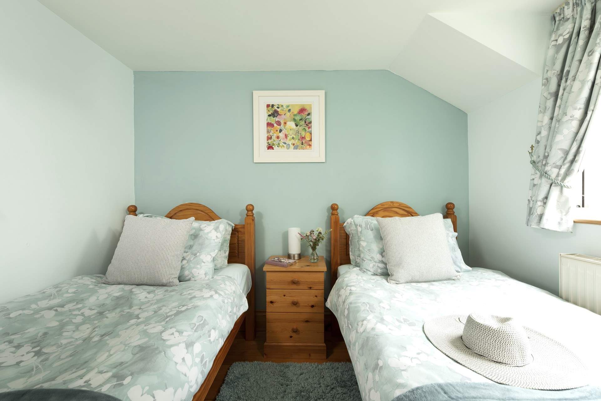 Pretty linens on the bed.