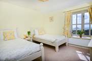 The front twin bedroom, this room has lovely views of St Michael's Mount.