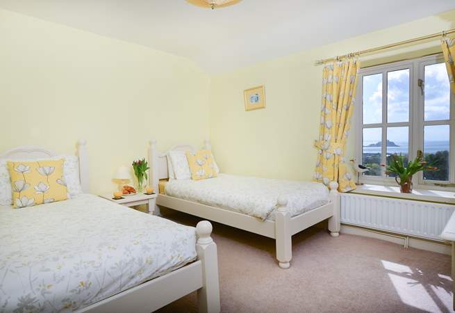The front twin bedroom, this room has lovely views of St Michael's Mount.