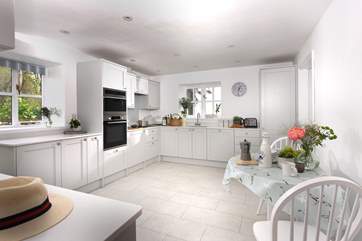 The kitchen and dining space.