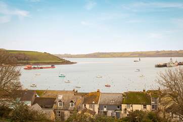 The view over Falmouth harbour from the wide balcony that runs along the front of the cottage.