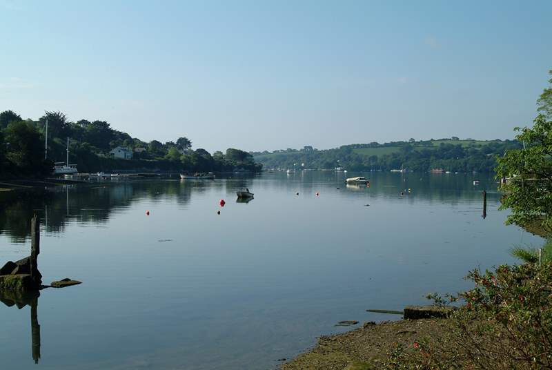 Looking across the water to the moorings at Penpol (picture taken just along the lane from the cottage).