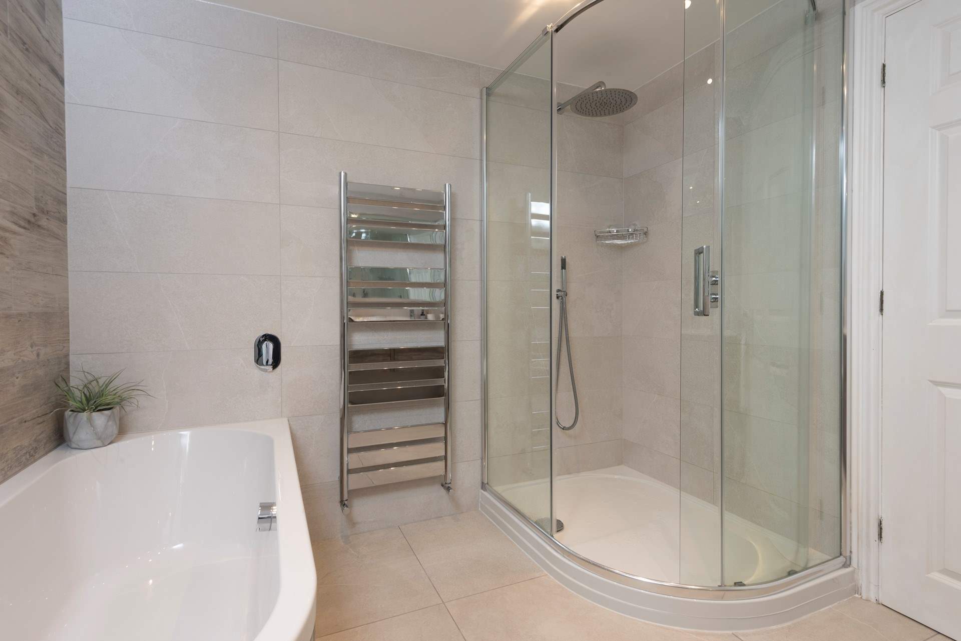 The en suite bathroom with shower.