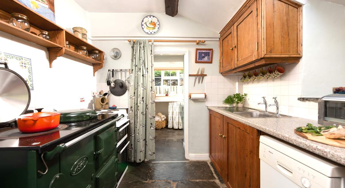 The country kitchen with original flagstone floors.