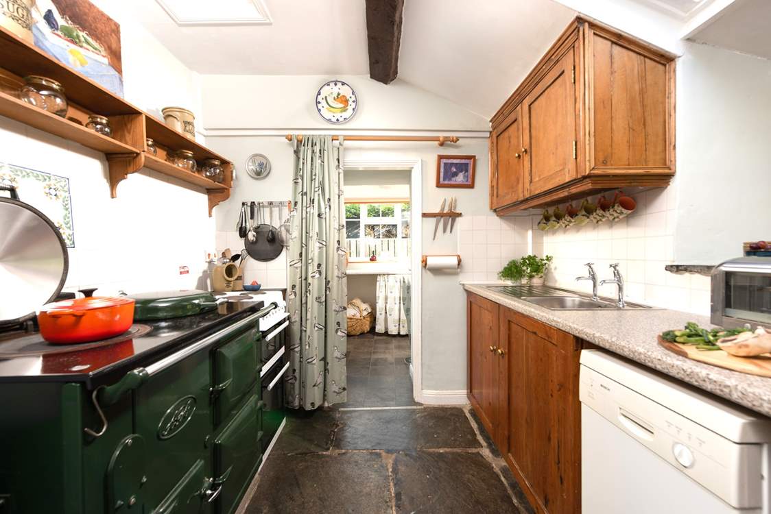 The country kitchen with original flagstone floors.