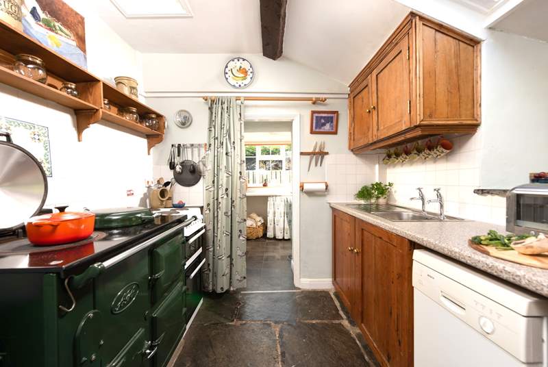 The country kitchen  with original flagstone floors