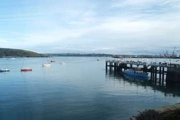 The view from the sitting-room looking towards the Prince of Wales pier, where ferries sail to Flushing, Trelissick Gardens, the Helford river and St Mawes.