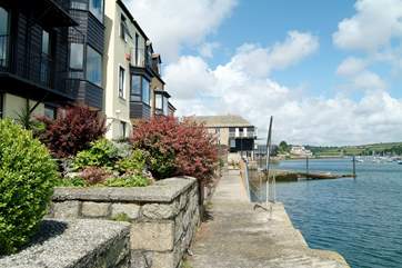 Looking along the waterside terrace - unfenced so please take care with children.