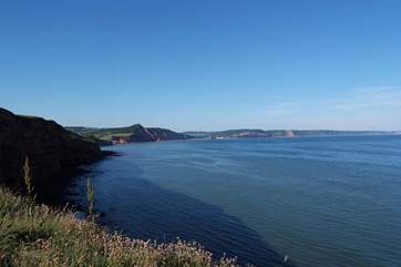 This is a view of the Jurassic Coast looking towards Sidmouth from Budleigh Salterton - both just a short drive from the cottage.