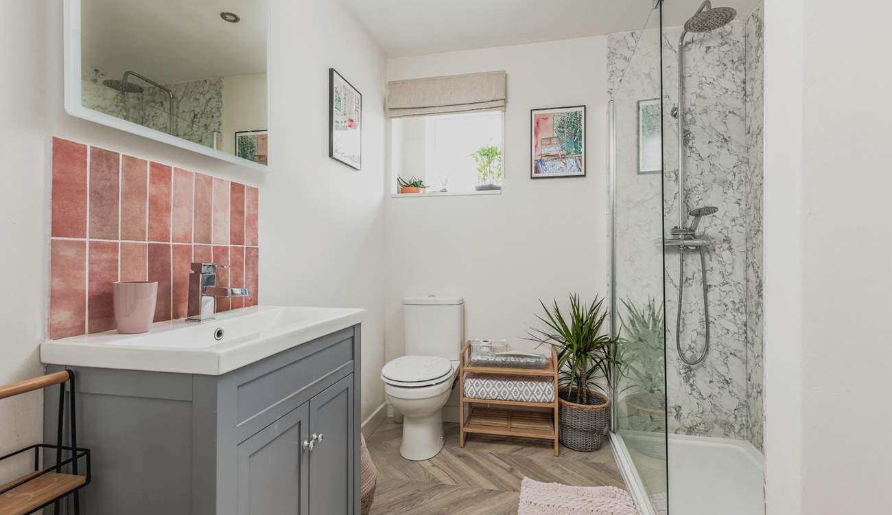 The family bathroom with a walk-in shower.