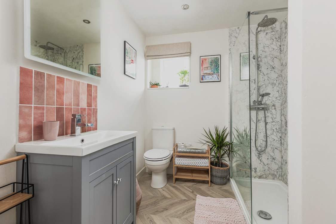 The family bathroom with a walk-in shower.