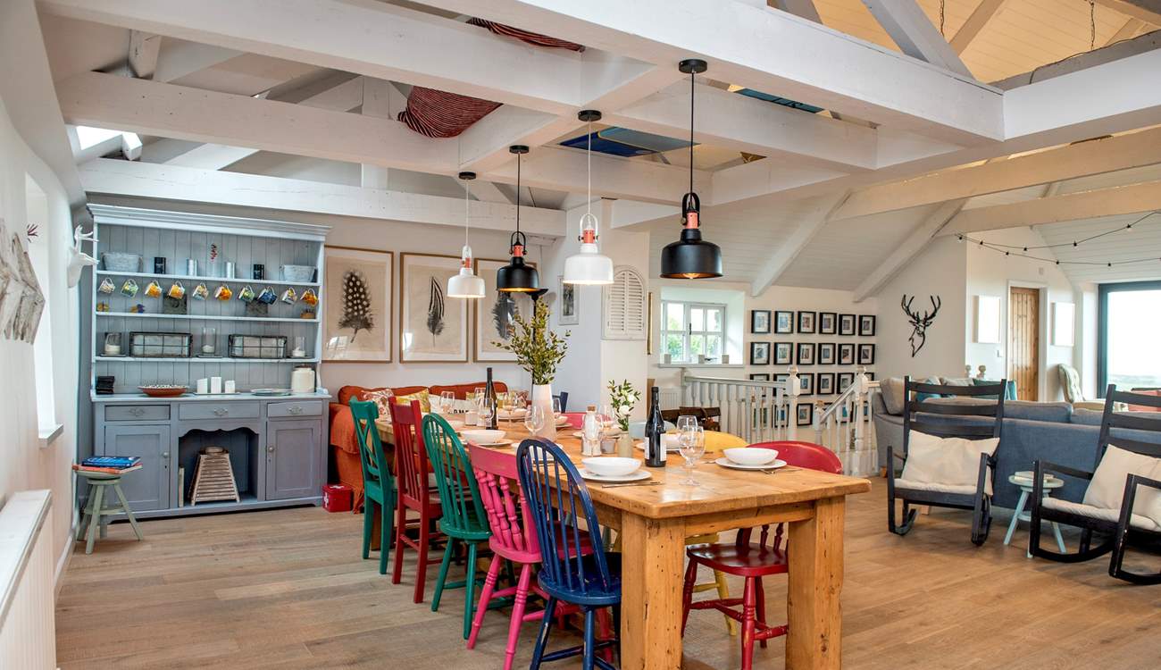 Holiday mealtimes will be a delight with everyone gathered around the large dining-table.