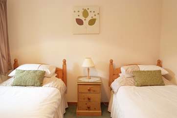 The twin bedroom has full size 3' single beds.