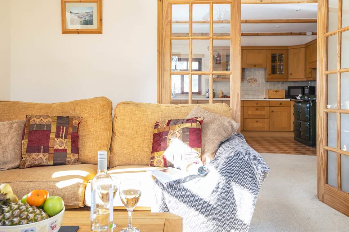 There are views across the countryside towards the sea at Gunwalloe.