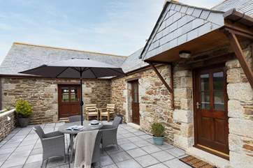 The sheltered and sunny patio at the front of Springfield Cottage.