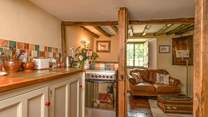 This is the bespoke fitted kitchen, perfectly in keeping with the cottage and its atmosphere.