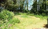 The lawn behind the cottage slopes up towards the surrounding trees. - Thumbnail Image