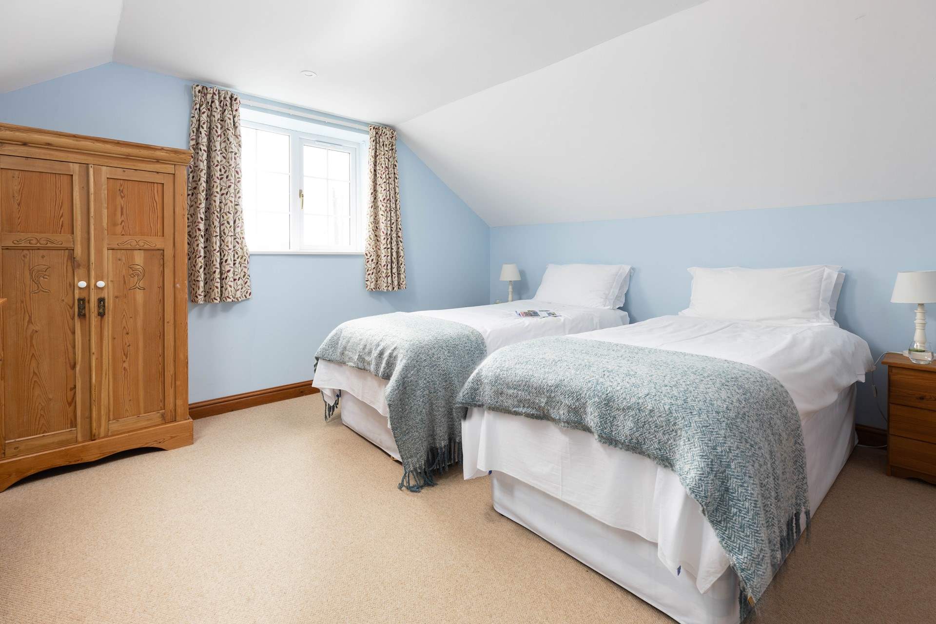 The twin bedroom has 'zip and link' beds and so can be made up as twins or as a super-king double.