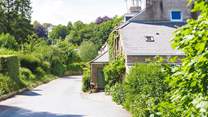Looking down the lane to the cottage. The friendly owner lives next door.
