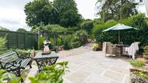The patio area has plenty of seating.