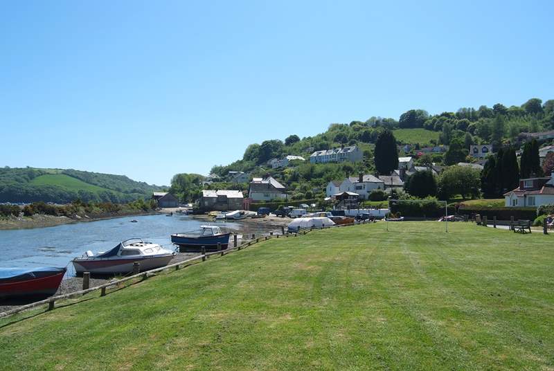 The waterside playing field in Golant, perfect for games or sitting and watching the boats.
