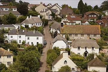 Holcombe village. The cottage is on the left halfway up the hill (with cars parked outside).