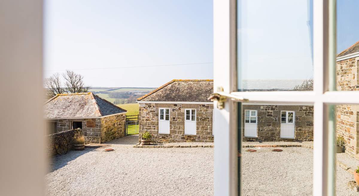 Views across the courtyard to the countryside beyond.