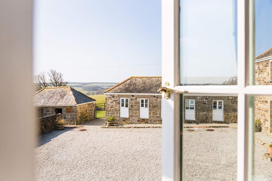 Views across the courtyard to the countryside beyond.
