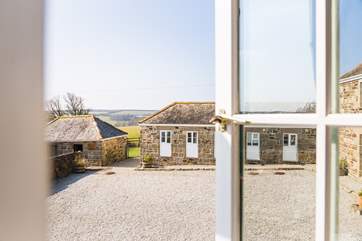 Views across the courtyard to the countryside beyond.