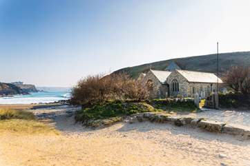 Pretty Church Cove is a one mile walk away.