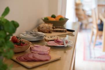 A big sideboard provides plenty of food prep area.