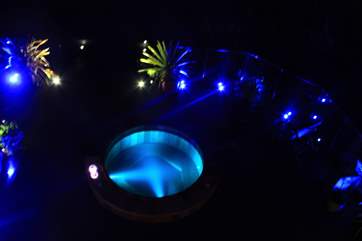The hot tub at night.