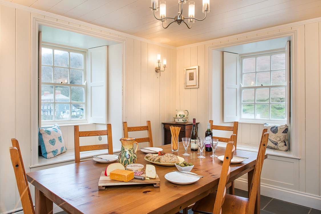 The dining-room enjoys views back to the village and down towards the harbour.