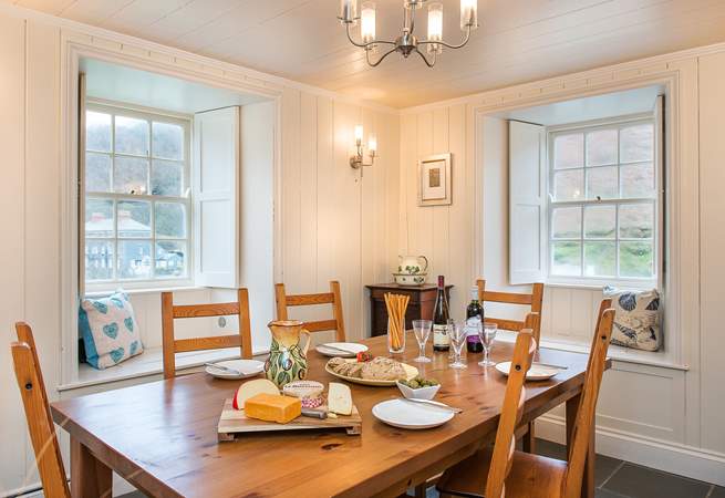The dining-room enjoys views back to the village and down towards the harbour.