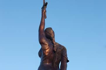 Damien Hirst's 'Verity' - looking out to sea from Ilfracombe harbour.