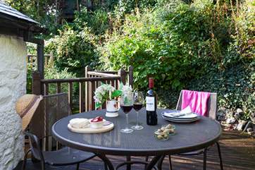 The top decked area is the perfect spot for a glass of wine. (there are several steps leading up to this area).