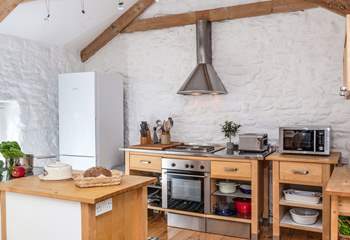 The stylish birchwood and stainless steel kitchen-area is very well-equipped.