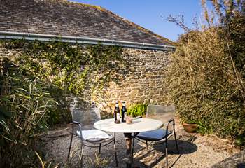 Both a sunny and shady spot depending on the time of day, with views over the surrounding countryside.