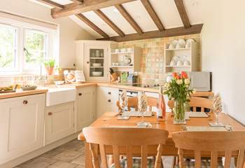 This perfect country kitchen is well equipped and is perfect on a sunny day with the door open to the garden...