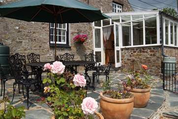 The patio-area boasts stunning countryside views.