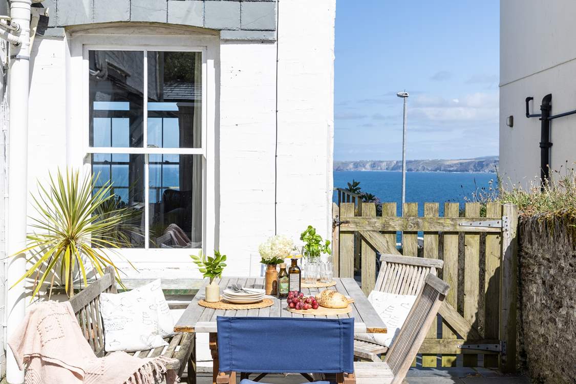 From the lower patio you can still soak in those views.