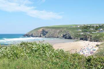 The beach at Mawgan Porth.