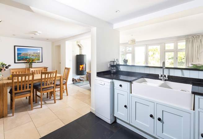 Open plan kitchen and living-area is perfect sociable dining.