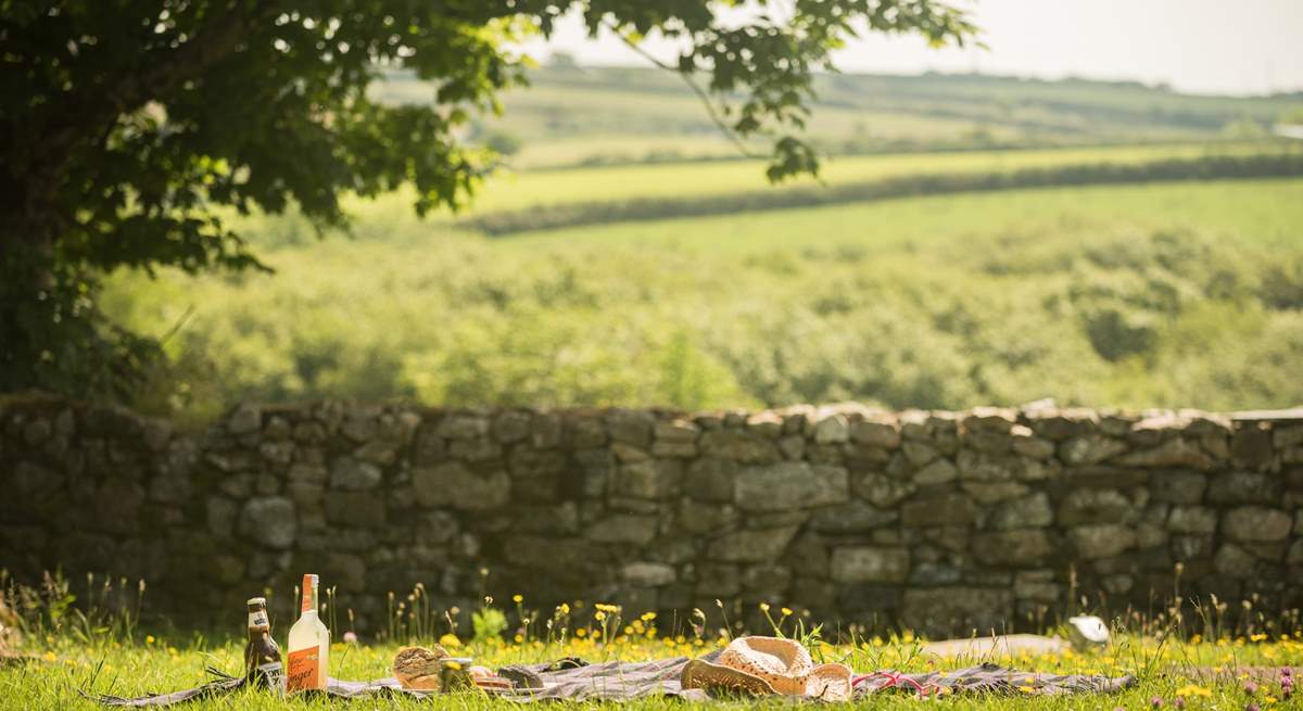 Countryside views surround the gardens.