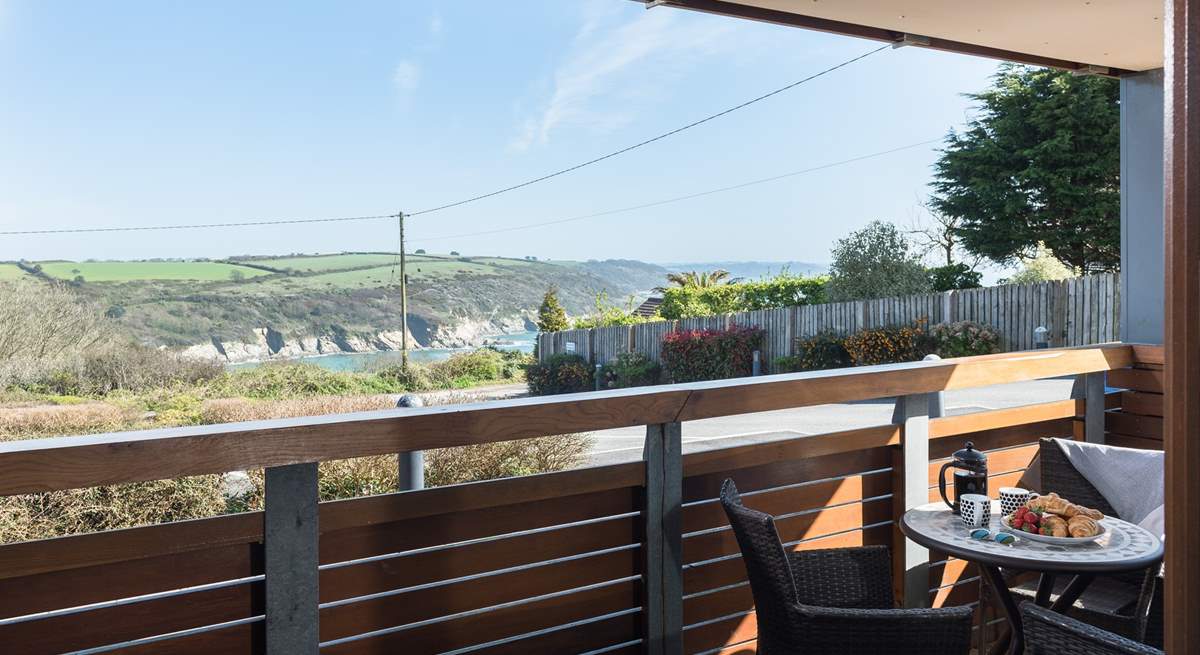 Looking towards Maenporth and Falmouth from the terrace.