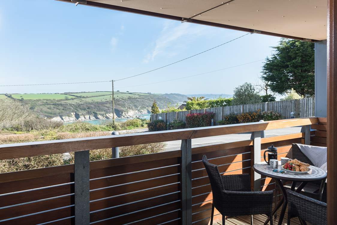 Looking towards Maenporth and Falmouth from the terrace.