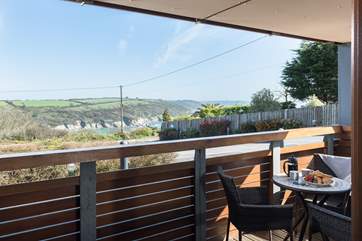 Looking towards Maenporth and Falmouth from the terrace.
