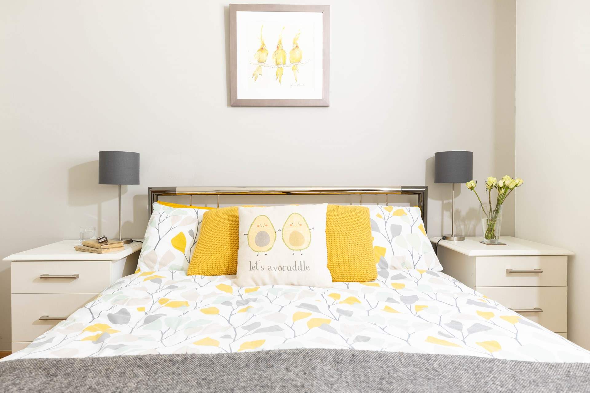 The main bedroom has a comfy king-size bed. 