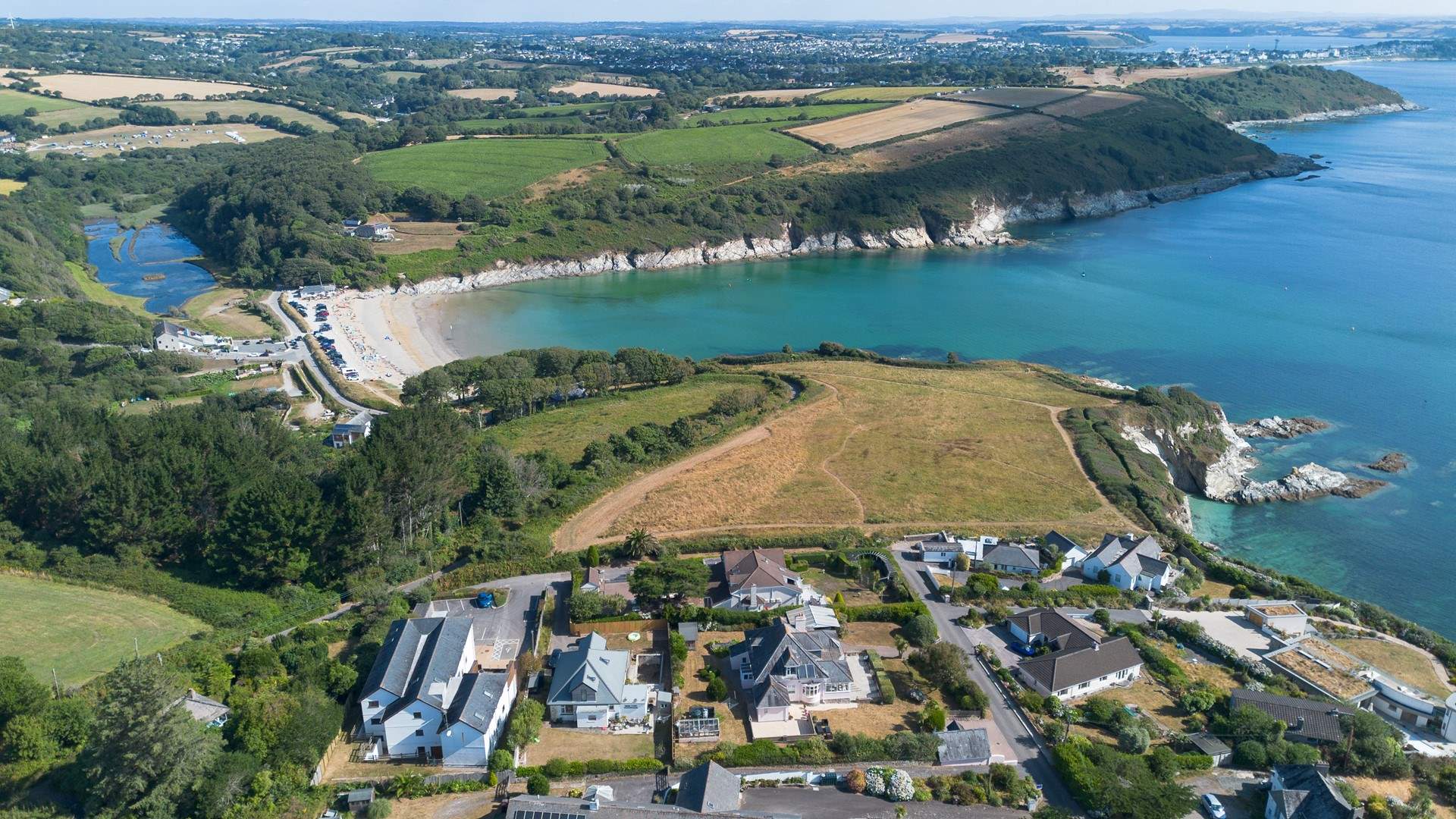 Bayview is found in the white building on the left - look how close you are to the coast path and down to Maenporth beach. 