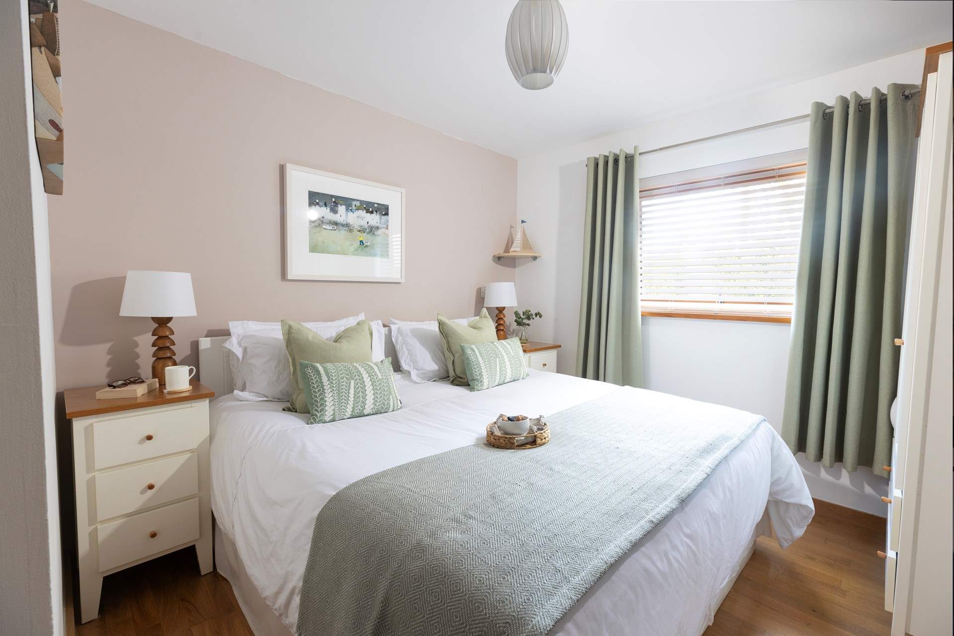 Tranquil tones in this bedroom giving a sense of calm. 